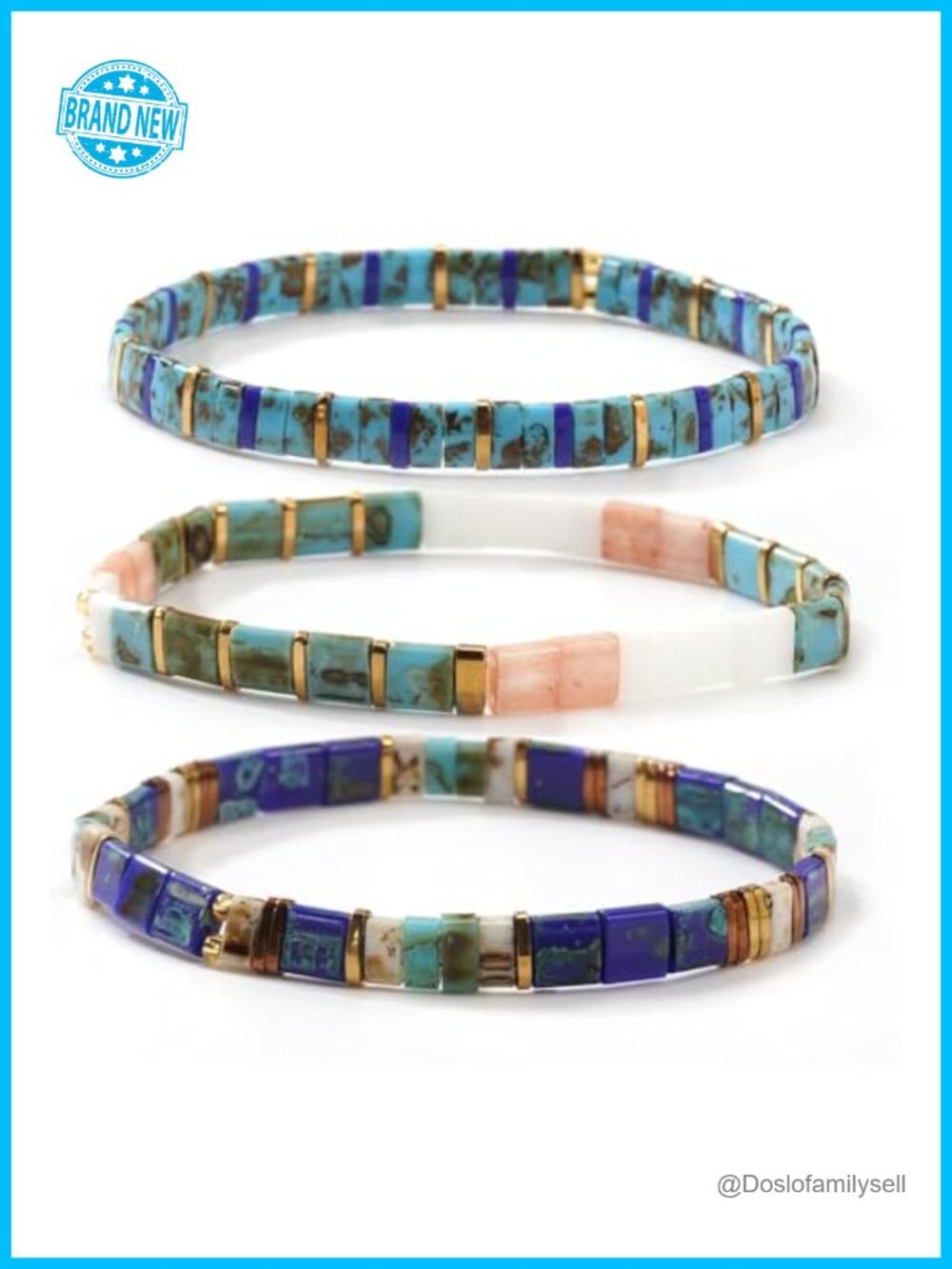Boho 3Pcs Flat Square Tila Beaded Stretch Bracelets Set for Women Men